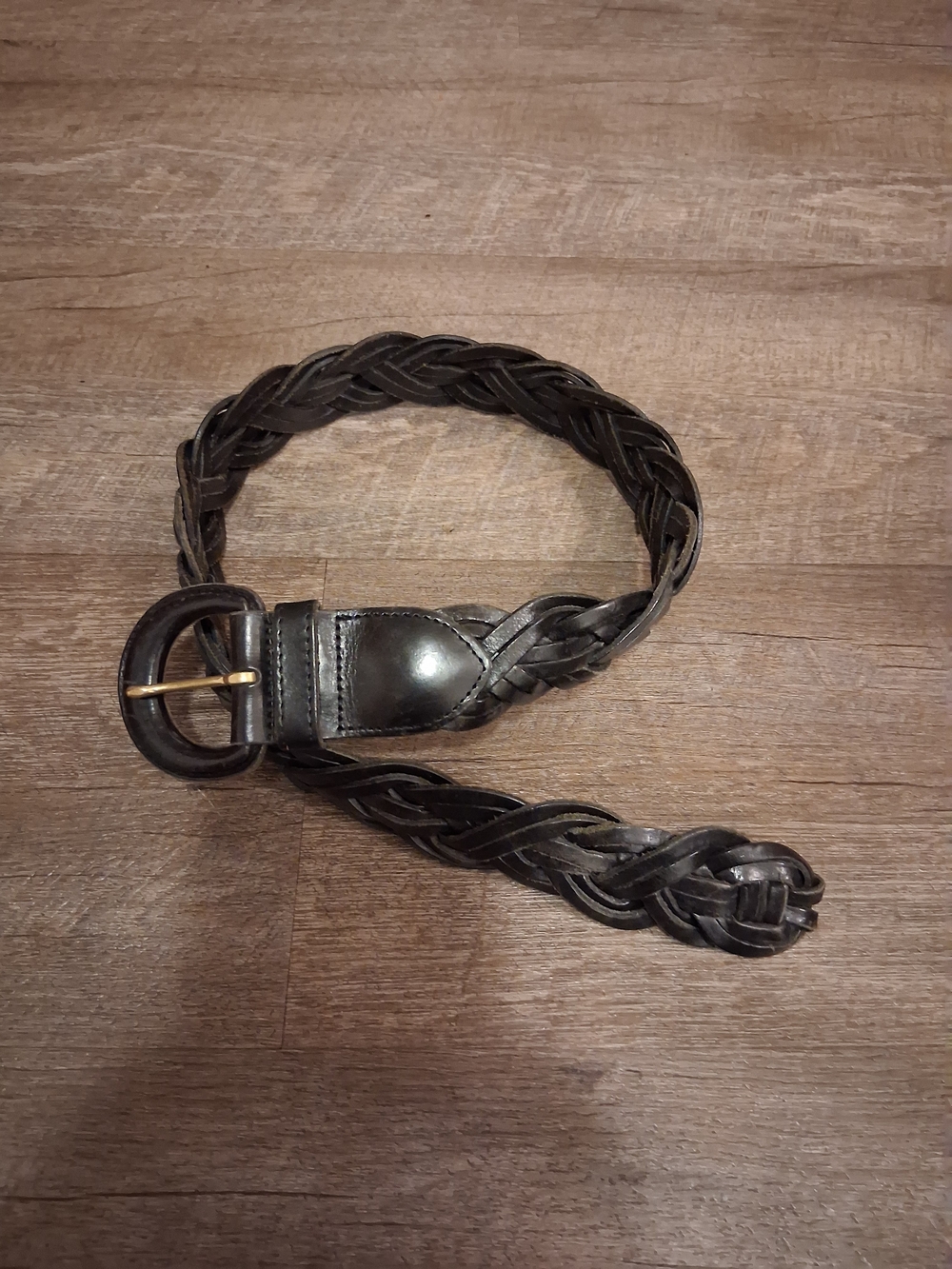 Coach Braided Leather Belt in Black with Brass Buckle